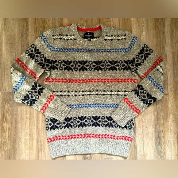 American Eagle Pullover Sweater Men’s Medium Nordic Fair Isle Christmas - Picture 1 of 8
